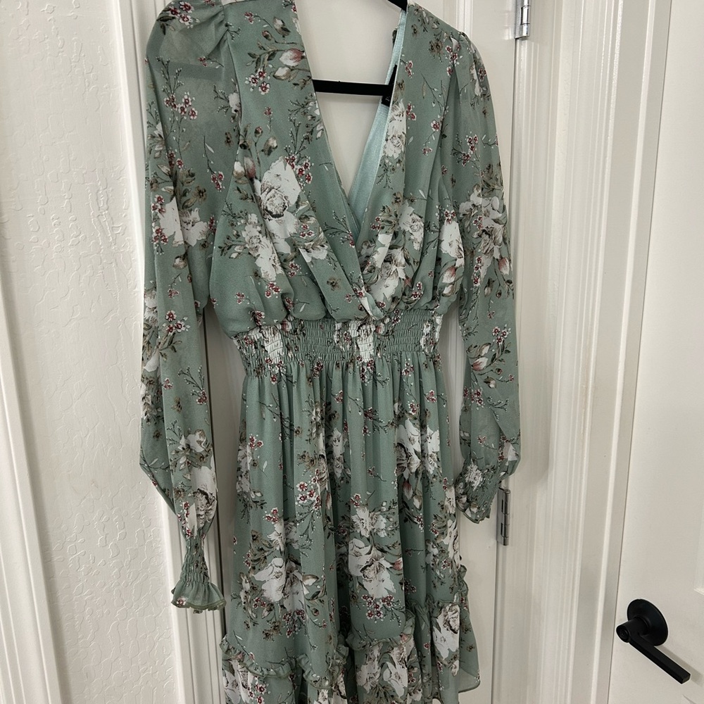 Chiffon Floral Green Dress